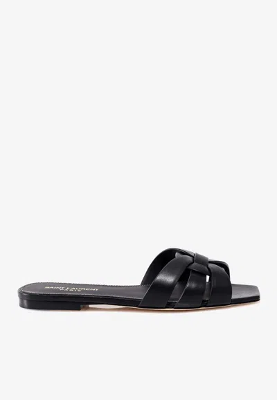 SAINT LAURENT TRIBUTE LEATHER FLAT SANDALS