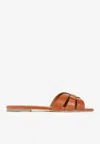 Saint Laurent Woven Leather Sandal Slide In Brown