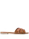 Saint Laurent Tribute Leather Flat Sandals In Brown