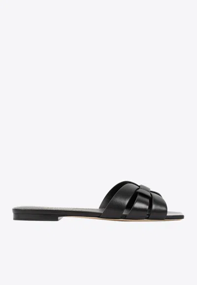 SAINT LAURENT TRIBUTE LEATHER FLAT SANDALS