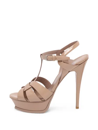 Pre-owned Saint Laurent Tribute Leather Heeled Sandals In Neutral