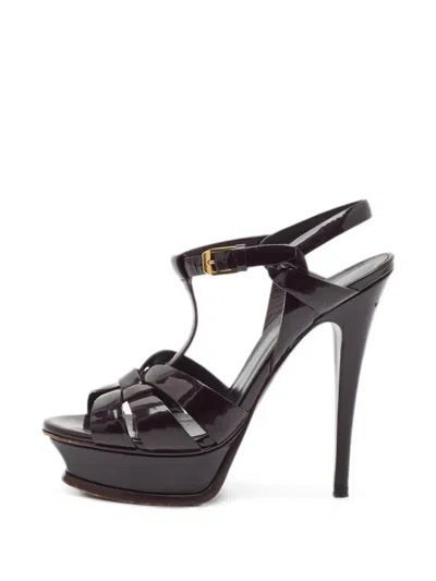 Pre-owned Saint Laurent Tribute Leather Heeled Sandals In Red