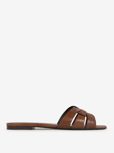 Saint Laurent Tribute Leather Mules In Brown