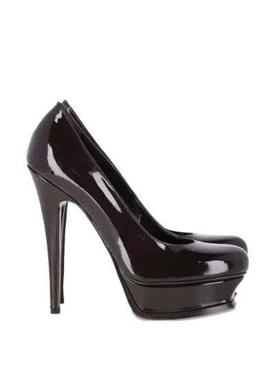 Pre-owned Saint Laurent Tribute Leather Platform Pumps In Purple