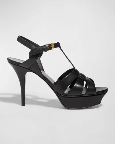 Saint Laurent Tribute Leather Platform Sandals In Black