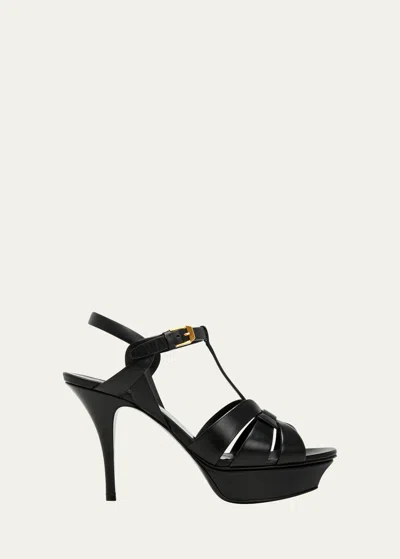 SAINT LAURENT TRIBUTE LEATHER PLATFORM SANDALS