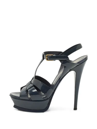 Pre-owned Saint Laurent Tribute Leather Platform Sandals In Blue