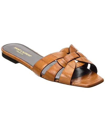 Saint Laurent Tribute Leather Sandal In Beige