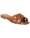 Saint Laurent Tribute Woven Leather Flat Sandals In Brown