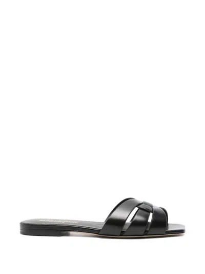 Saint Laurent Intertwining Straps Sandals With 0.5 Cm Heel Height In Black