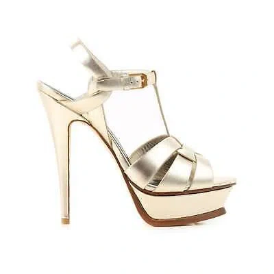 Pre-owned Saint Laurent Tribute Leather Sandals In Gold