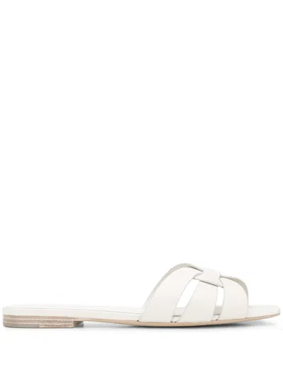 Saint Laurent White Slide Sandals With Square Toe For Women
