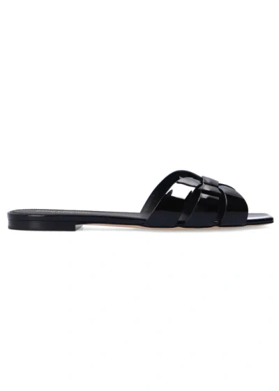 Saint Laurent Tribute Leather Slides In Black