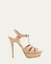 Saint Laurent Tribute Pink Sandals With Stiletto Heel And Cassandre In Leather Woman In Dark Beige