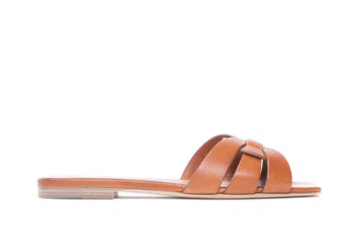 Saint Laurent Woven Leather Sandal Slide In Brown