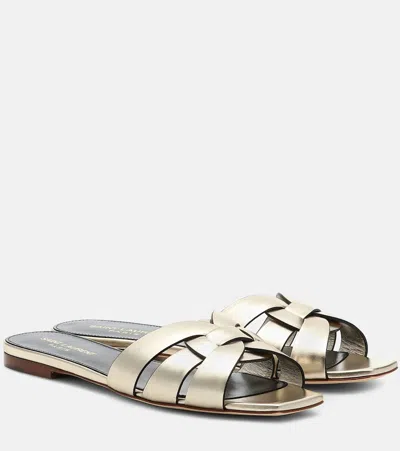 SAINT LAURENT TRIBUTE NU PIEDS 05 LEATHER SLIDES,P00403702
