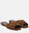 Saint Laurent Tribute Woven Tortoise Shell Slide Sandals In Brown