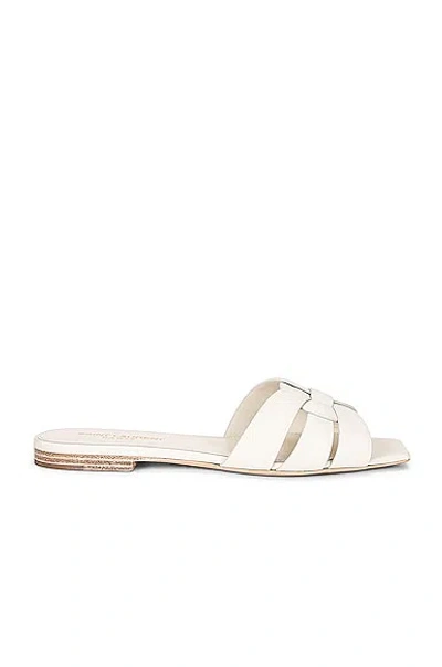 Saint Laurent White Slide Sandals With Square Toe For Women