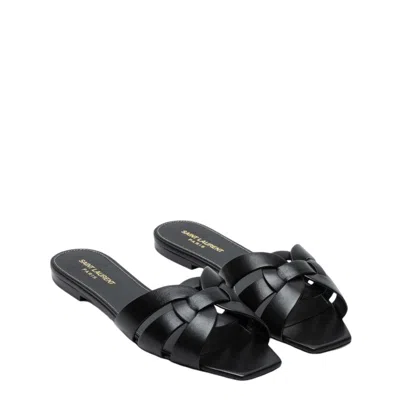 Saint Laurent Nu Pieds Woven Patent Flat Sandals In Multi