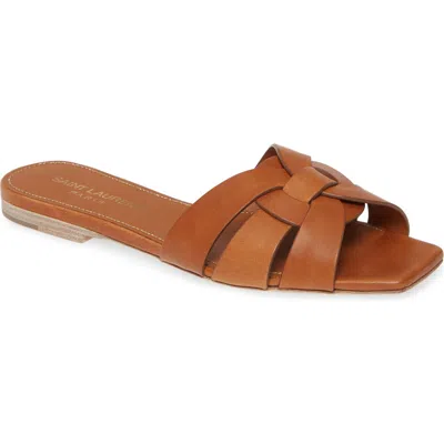 Saint Laurent Leather Tribute Flats With 1.5cm Heel For Women In Brown