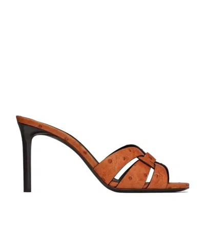 Saint Laurent Tribute Open-toe Mules In Brown