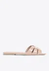 Saint Laurent Tribute Patent Leather Flat Sandals In Brown