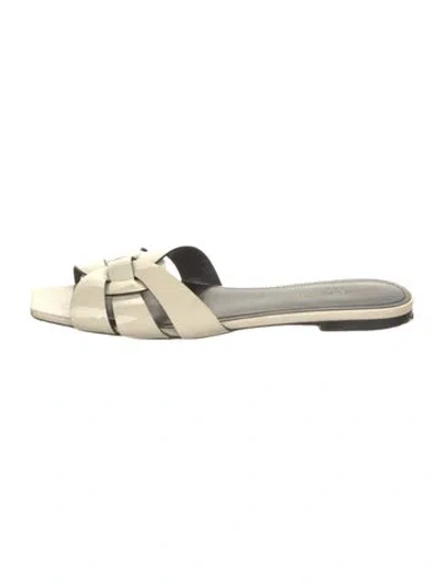 Pre-owned Saint Laurent Tribute Patent Leather Mules In Neutral