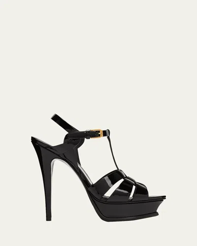Saint Laurent Tribute Patent Platform Sandals In Black