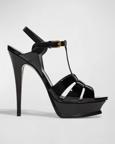 Saint Laurent Tribute Patent Platform Sandals In Black