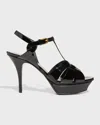 Saint Laurent Tribute Black Sandals With Platform In Patent Leather Woman In Black