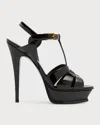 Saint Laurent Tribute 105 Patent Leather Platform Sandals In Black