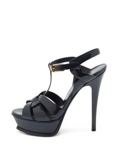 Pre-owned Saint Laurent Tribute Platform Heeled Sandals In Blue