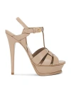 Saint Laurent Tribute Pink Sandals With Stiletto Heel And Cassandre In Leather Woman In Dark Beige