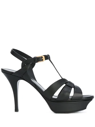 Saint Laurent Tribute Platform Sandals In Smooth Leather Shoes In Black