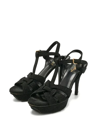 Pre-owned Saint Laurent Tribute Platform Sandals In Black