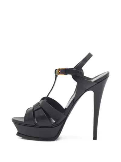 Pre-owned Saint Laurent Tribute Platform Sandals In Black