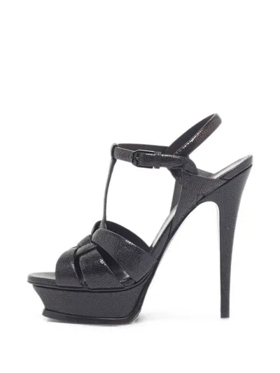 Pre-owned Saint Laurent Tribute Platform Sandals In Black