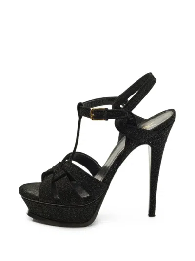 Pre-owned Saint Laurent Tribute Platform Sandals In Black