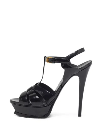 Pre-owned Saint Laurent Tribute Platform Sandals In Black