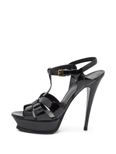 Pre-owned Saint Laurent Tribute Platform Sandals In Black