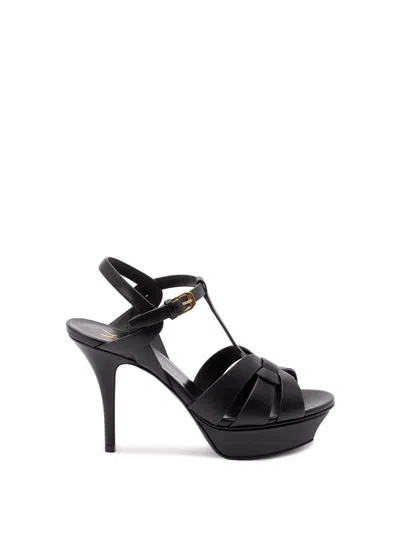 Saint Laurent Tribute Platform Sandals In Smooth Leather Shoes In Black