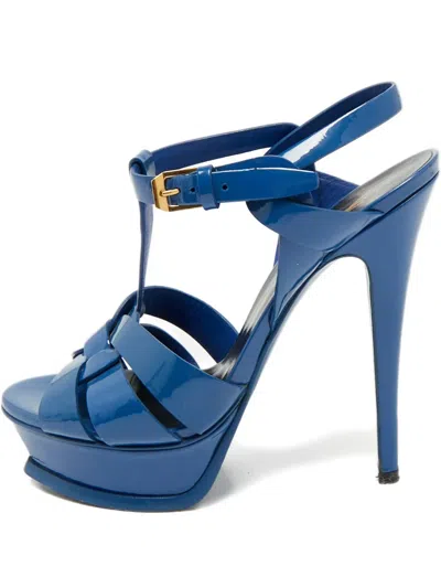 Pre-owned Saint Laurent Tribute Platform Sandals In Blue