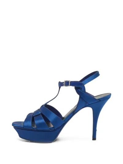 Pre-owned Saint Laurent Tribute Platform Sandals In Blue