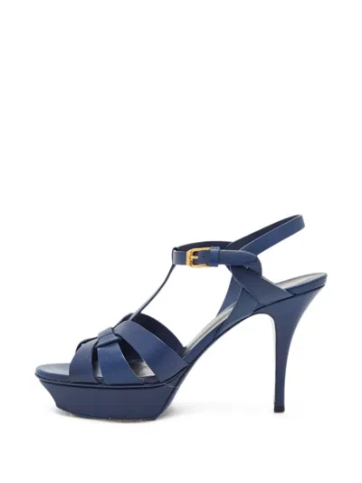 Pre-owned Saint Laurent Tribute Platform Sandals In Blue