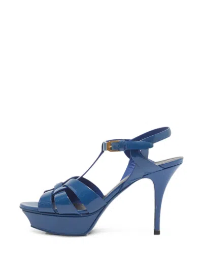 Pre-owned Saint Laurent Tribute Platform Sandals In Blue