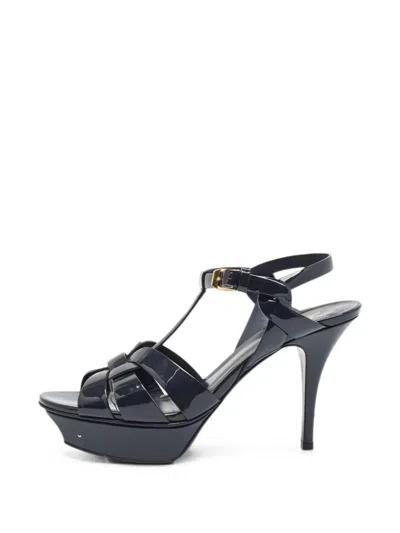 Pre-owned Saint Laurent Tribute Platform Sandals In Blue