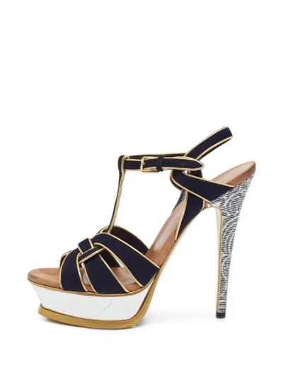 Pre-owned Saint Laurent Tribute Platform Sandals In Blue