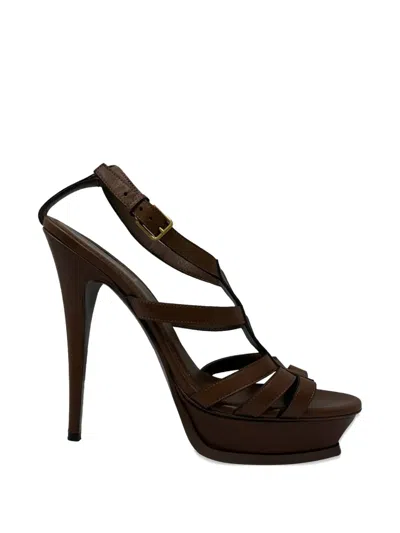 Pre-owned Saint Laurent Tribute Platform Sandals In Brown
