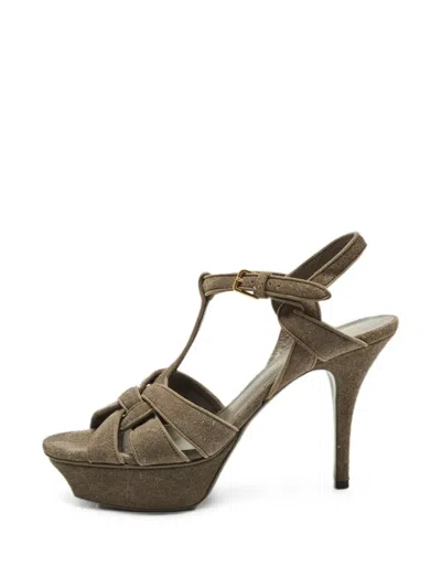 Pre-owned Saint Laurent Tribute Platform Sandals In Brown
