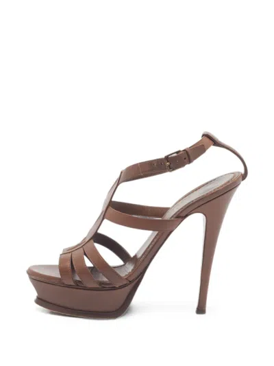 Pre-owned Saint Laurent Tribute Platform Sandals In Brown